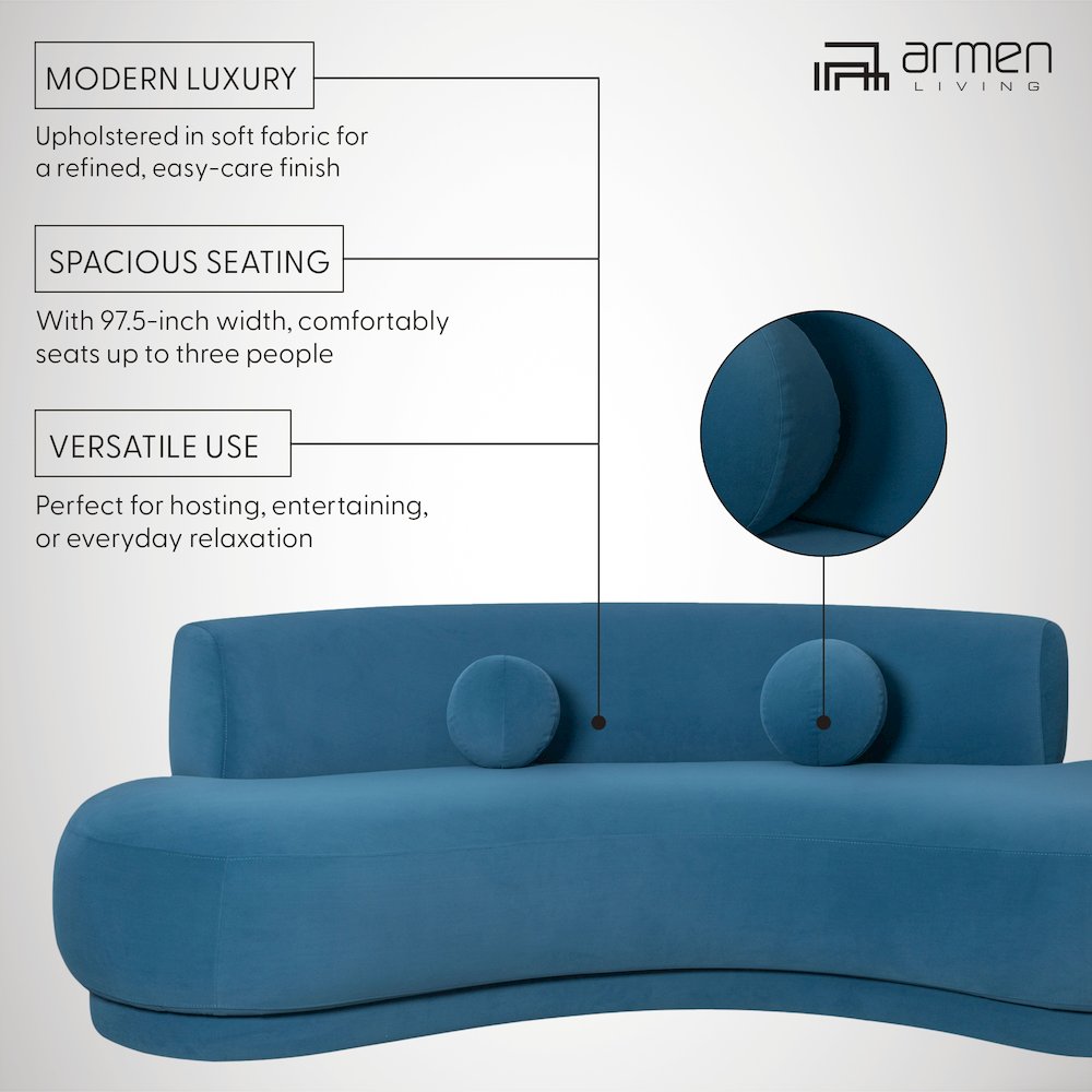Oakland 97.5 in. 3-Seater Sofa in Blue Fabric with Oval Seat. Picture 10