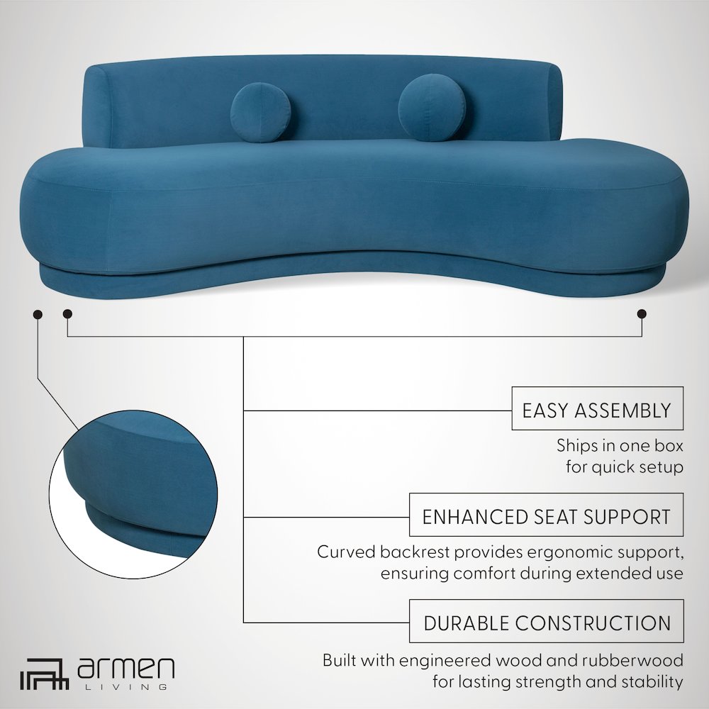 Oakland 97.5 in. 3-Seater Sofa in Blue Fabric with Oval Seat. Picture 11