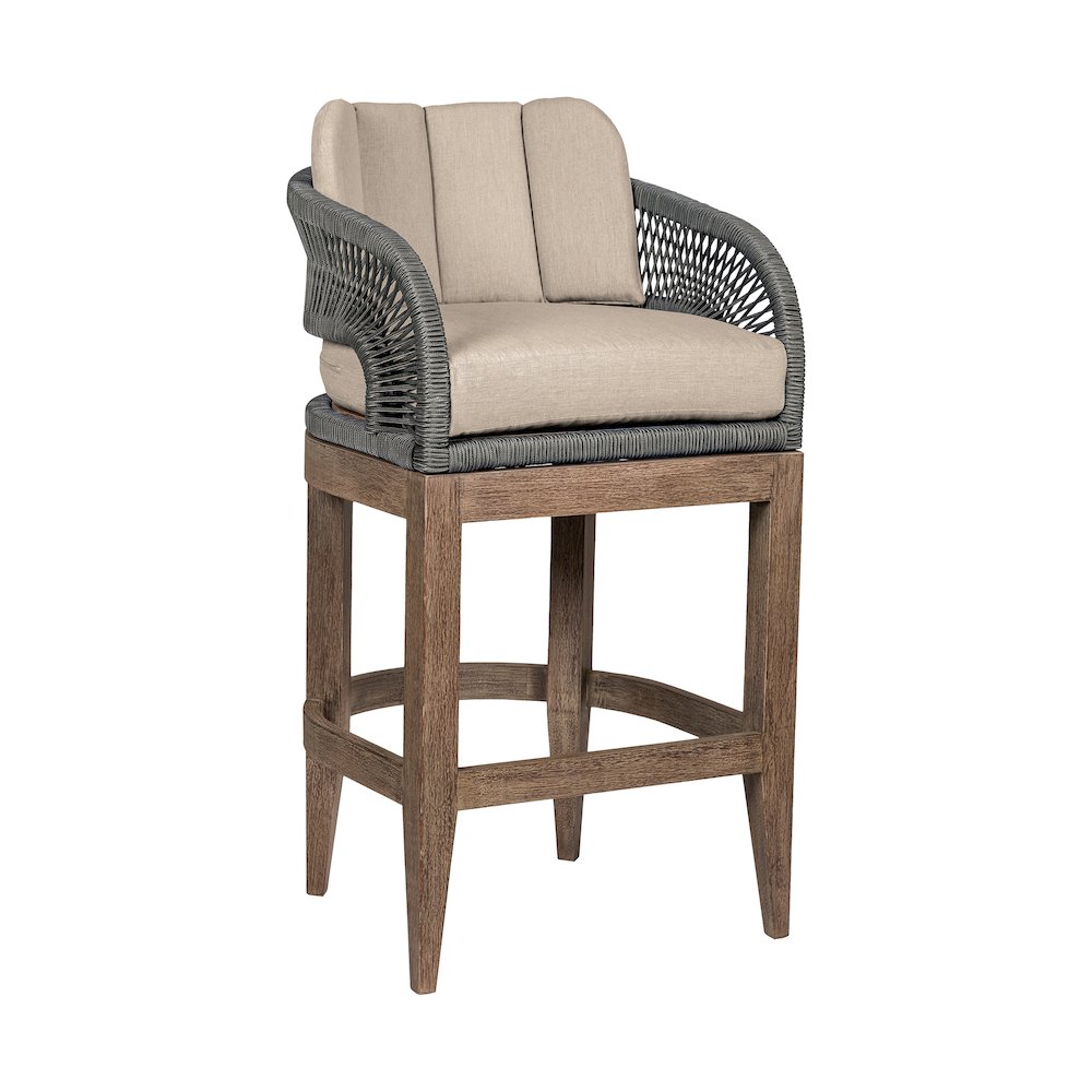 Outdoor Patio 26" Counter Stool in Weathered Eucalyptus Wood with Gray Rope. Picture 1