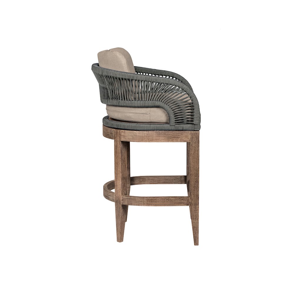 Outdoor Patio 26" Counter Stool in Weathered Eucalyptus Wood with Gray Rope. Picture 3