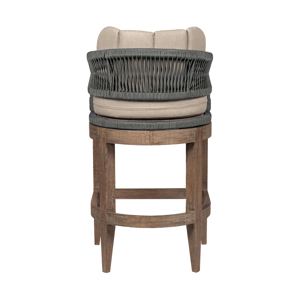 Outdoor Patio 26" Counter Stool in Weathered Eucalyptus Wood with Gray Rope. Picture 5