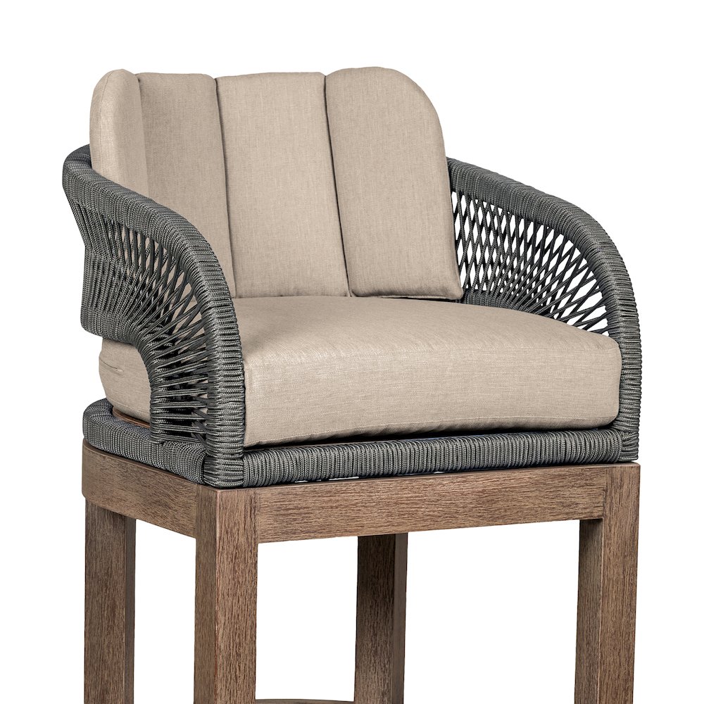 Outdoor Patio 26" Counter Stool in Weathered Eucalyptus Wood with Gray Rope. Picture 6