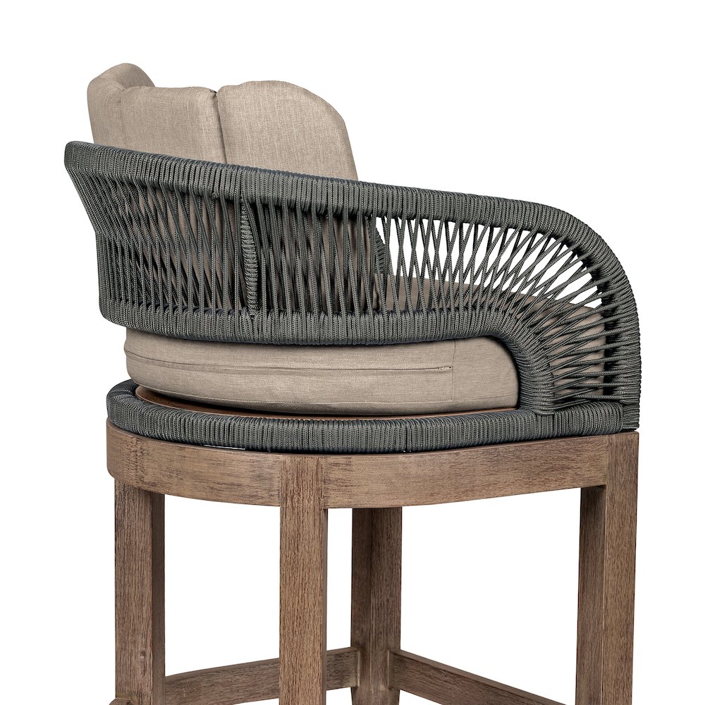 Outdoor Patio 26" Counter Stool in Weathered Eucalyptus Wood with Gray Rope. Picture 7