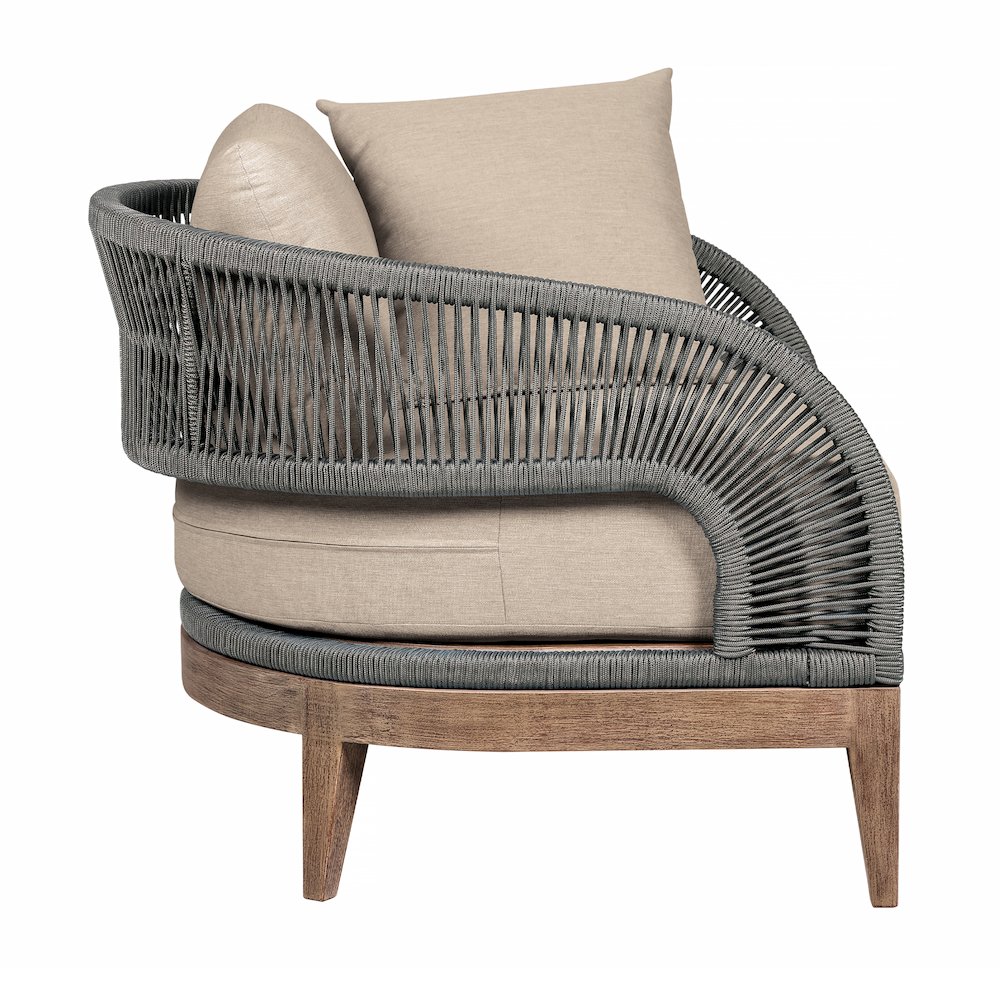 Orbit Outdoor Patio Chair in Weathered Eucalyptus Wood with Gray Rope. Picture 3