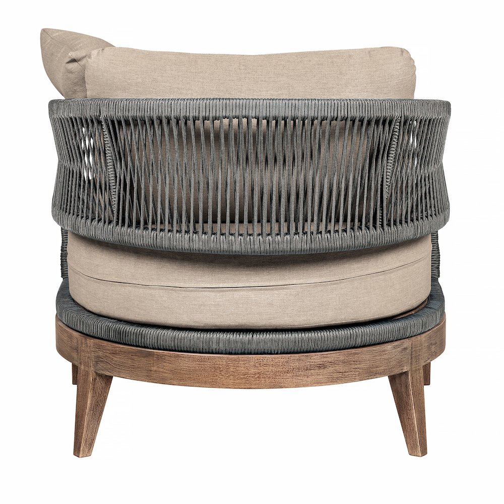 Orbit Outdoor Patio Chair in Weathered Eucalyptus Wood with Gray Rope. Picture 4