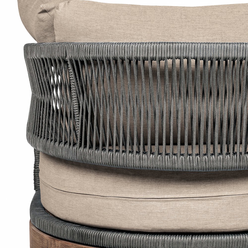 Orbit Outdoor Patio Chair in Weathered Eucalyptus Wood with Gray Rope. Picture 6