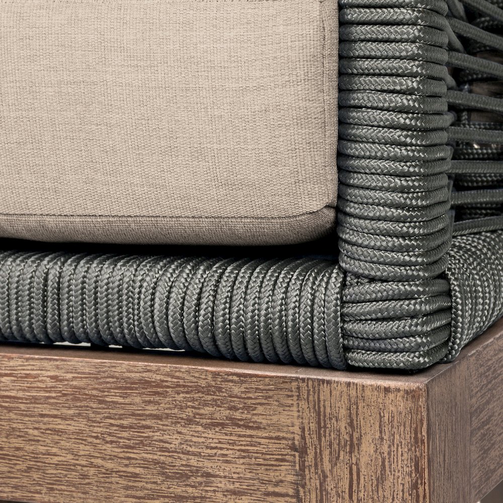Orbit Outdoor Patio Chair in Weathered Eucalyptus Wood with Gray Rope. Picture 7