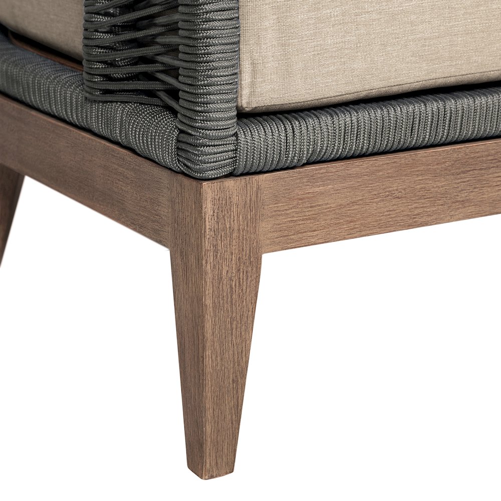 Orbit Outdoor Patio Chair in Weathered Eucalyptus Wood with Gray Rope. Picture 8
