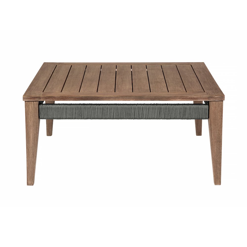 Orbit Square Outdoor Patio Coffee Table in Weathered Eucalyptus Wood. Picture 2