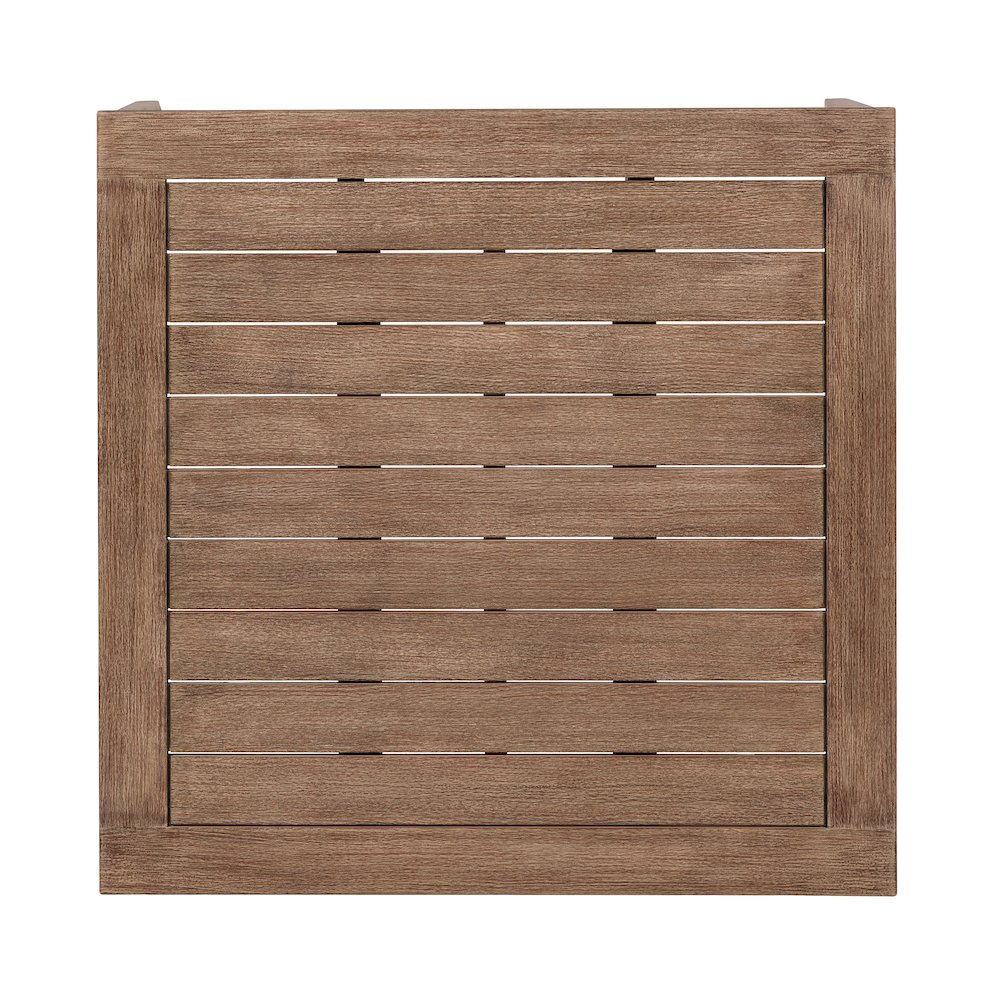 Orbit Square Outdoor Patio Coffee Table in Weathered Eucalyptus Wood. Picture 3