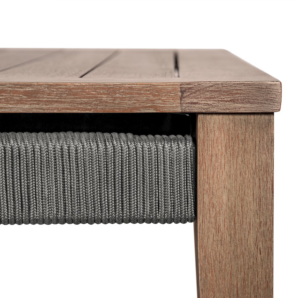 Orbit Square Outdoor Patio Coffee Table in Weathered Eucalyptus Wood. Picture 4