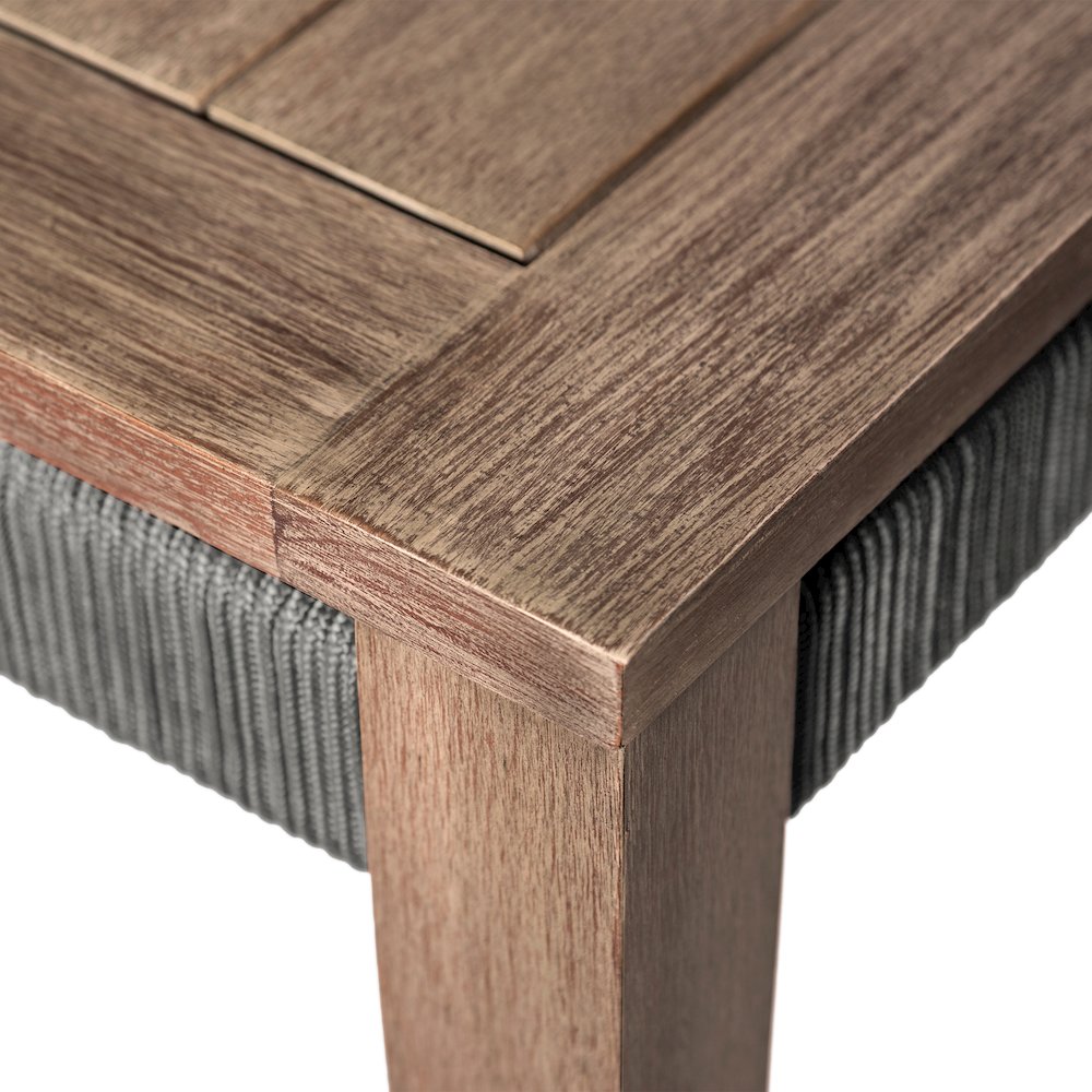 Orbit Square Outdoor Patio Coffee Table in Weathered Eucalyptus Wood. Picture 5