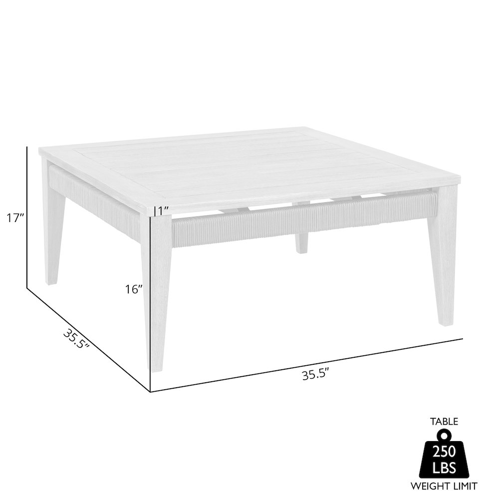 Orbit Square Outdoor Patio Coffee Table in Weathered Eucalyptus Wood. Picture 7