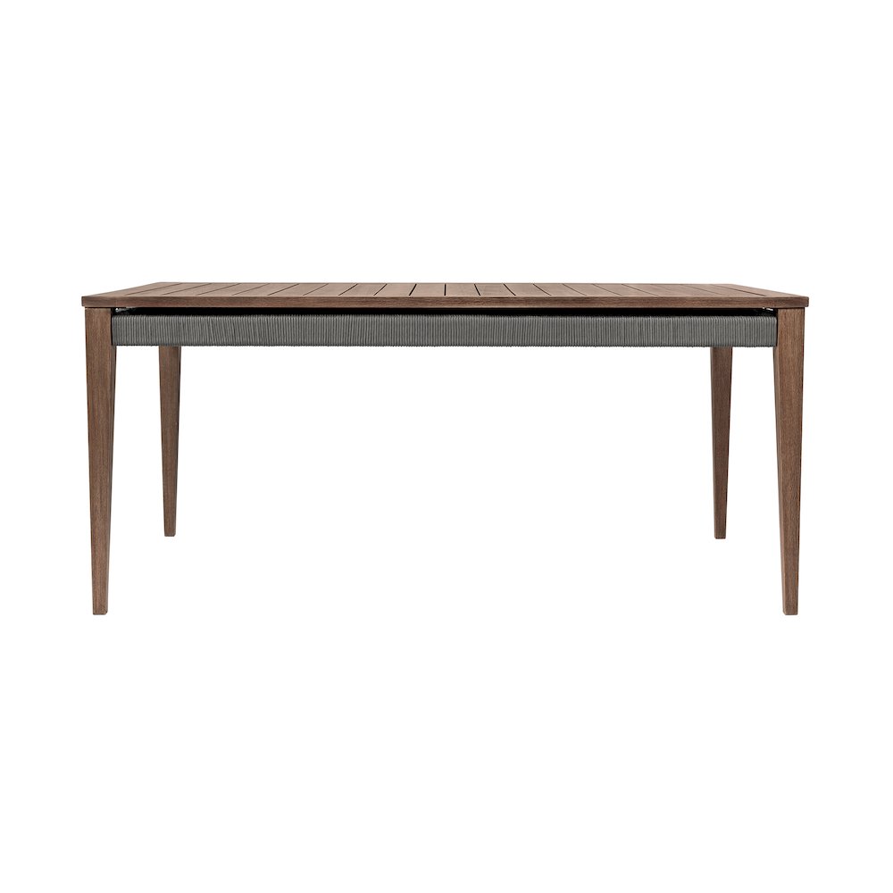Orbit Outdoor Patio Dining Table in Weathered Eucalyptus Wood. Picture 3