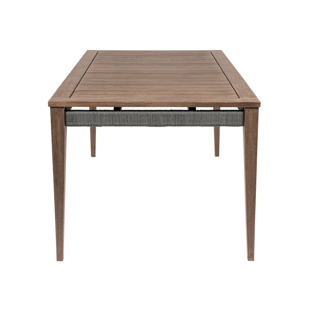 Orbit Outdoor Patio Dining Table in Weathered Eucalyptus Wood. Picture 4