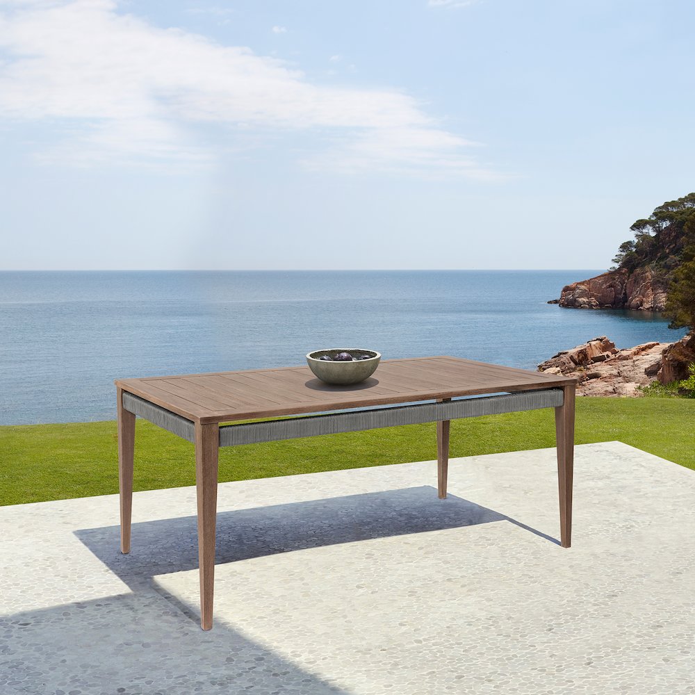 Orbit Outdoor Patio Dining Table in Weathered Eucalyptus Wood. Picture 10