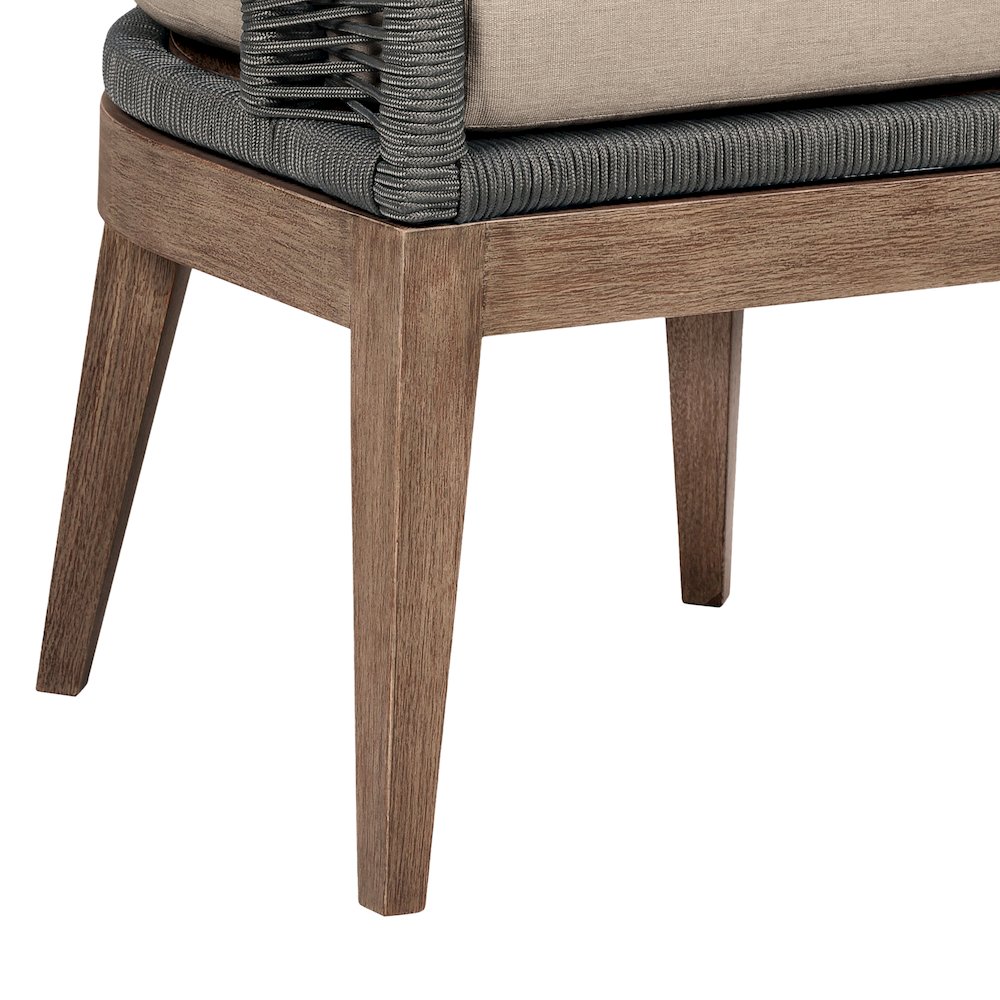 Orbit Outdoor Patio Dining Chair in Weathered Eucalyptus Wood with Gray Rope. Picture 8