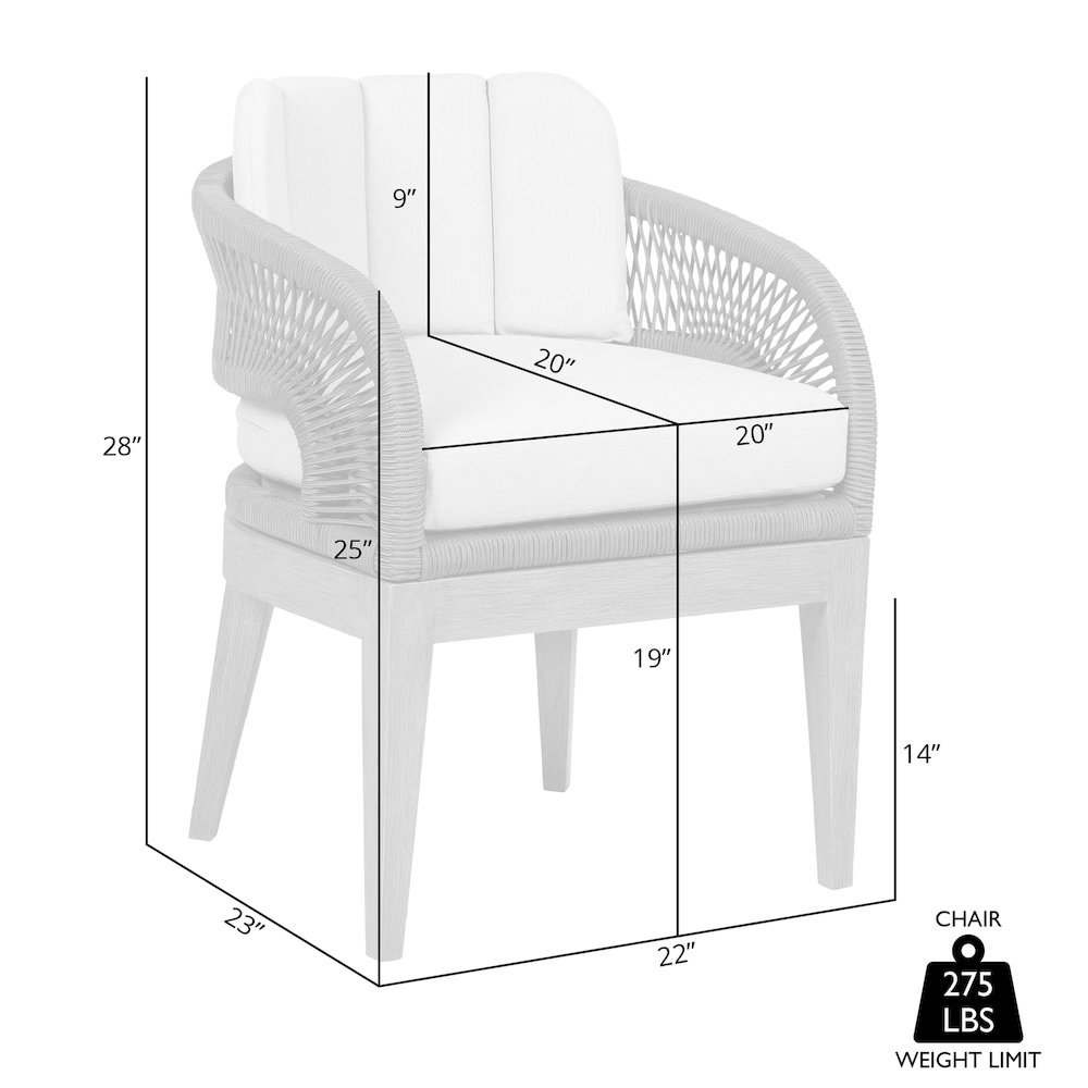 Orbit Outdoor Patio Dining Chair in Weathered Eucalyptus Wood with Gray Rope. Picture 9