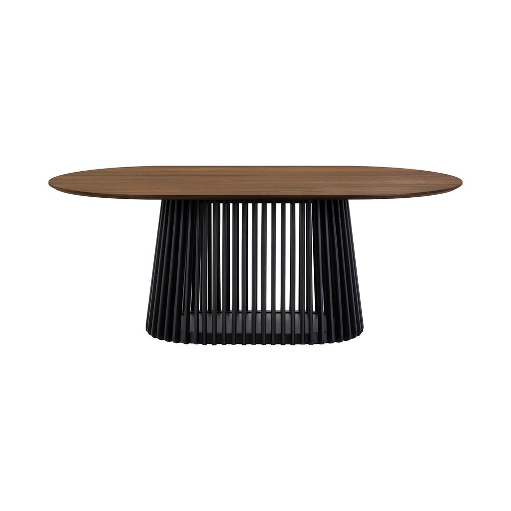 Pasadena 79" Wood Oval Dining Table with Walnut Finish and Black Base. Picture 1