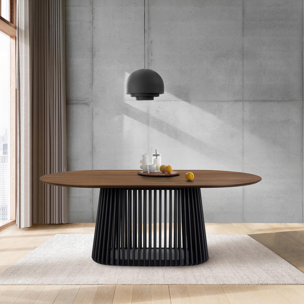 Pasadena 79" Wood Oval Dining Table with Walnut Finish and Black Base. Picture 8