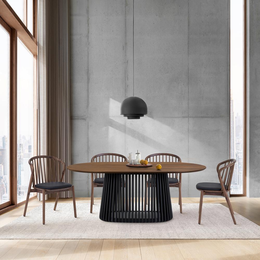 Pasadena 79" Wood Oval Dining Table with Walnut Finish and Black Base. Picture 9