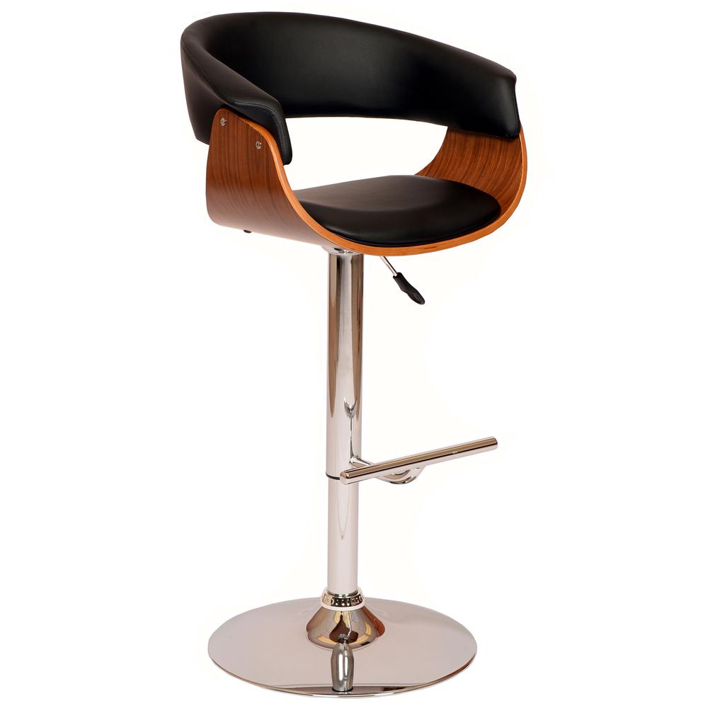 Armen Living Paris Swivel Barstool In Black PU/ Walnut Veneer and Chrome Base. Picture 1