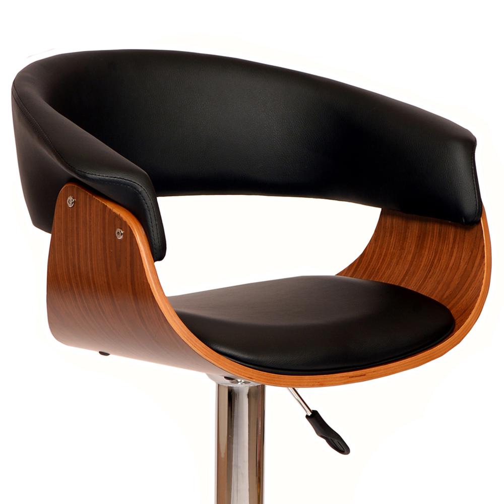 Armen Living Paris Swivel Barstool In Black PU/ Walnut Veneer and Chrome Base. Picture 2