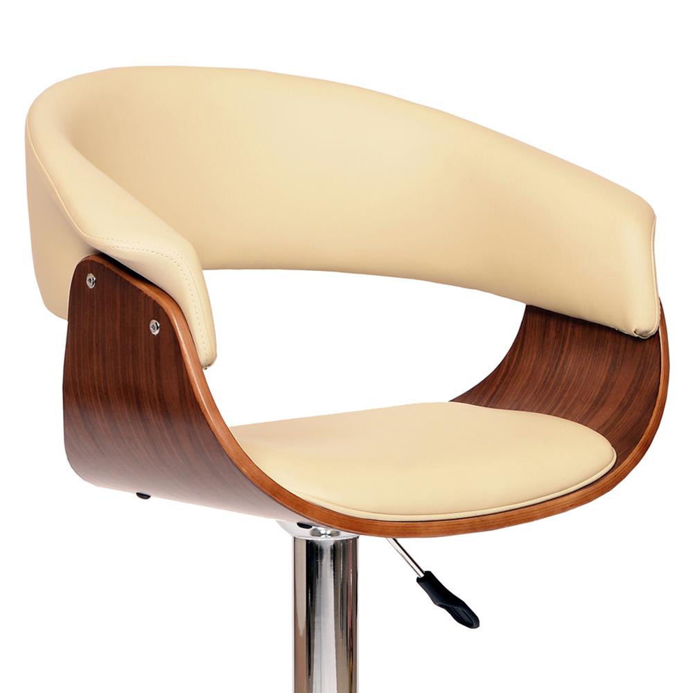 Armen Living Paris Swivel Barstool In Cream PU/ Walnut Veneer and Chrome Base. Picture 2