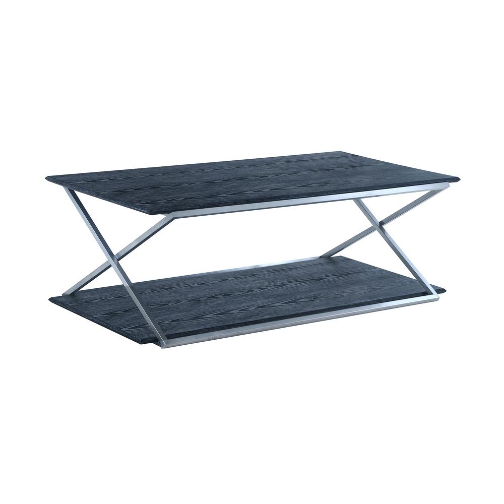 Westlake Black Veneer Coffee Table with Brushed Stainless Steel Frame. Picture 1