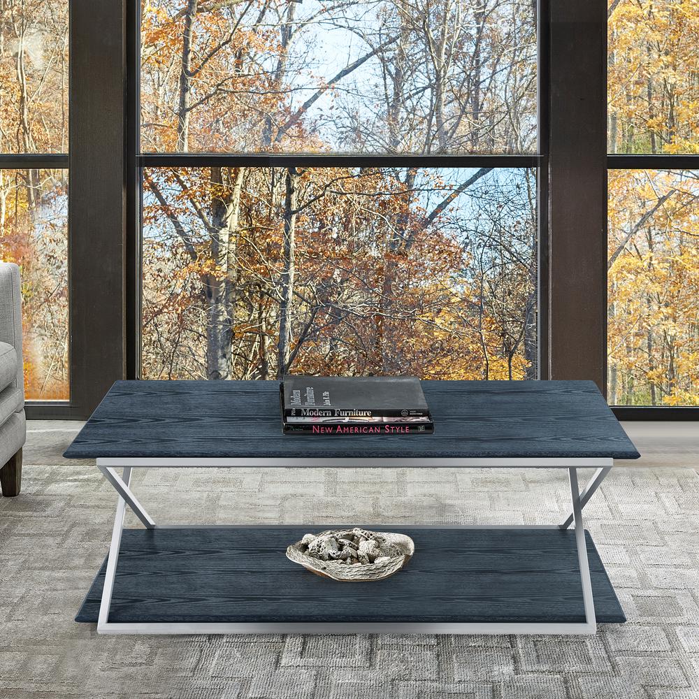 Westlake Black Veneer Coffee Table with Brushed Stainless Steel Frame. Picture 2