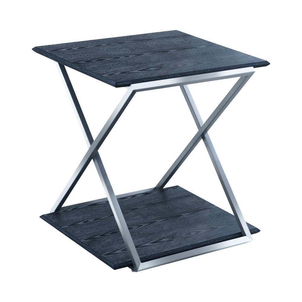 Westlake Black Veneer End Table with Brushed Stainless Steel Frame. Picture 1