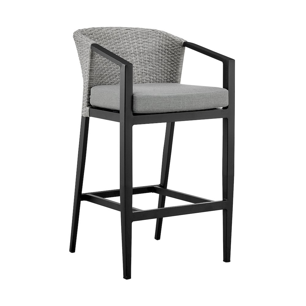 Outdoor Patio Counter or Bar Height Bar Stool in Aluminum and Wicker. Picture 1