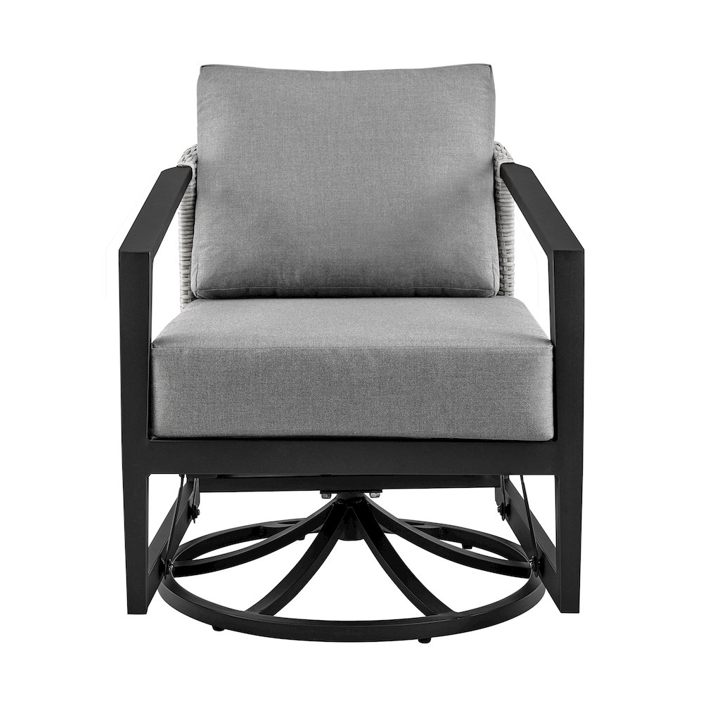 Palma Outdoor Patio Swivel Lounge Chair in Aluminum with Gray Cushions. Picture 2
