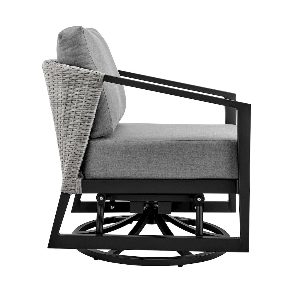 Palma Outdoor Patio Swivel Lounge Chair in Aluminum with Gray Cushions. Picture 3