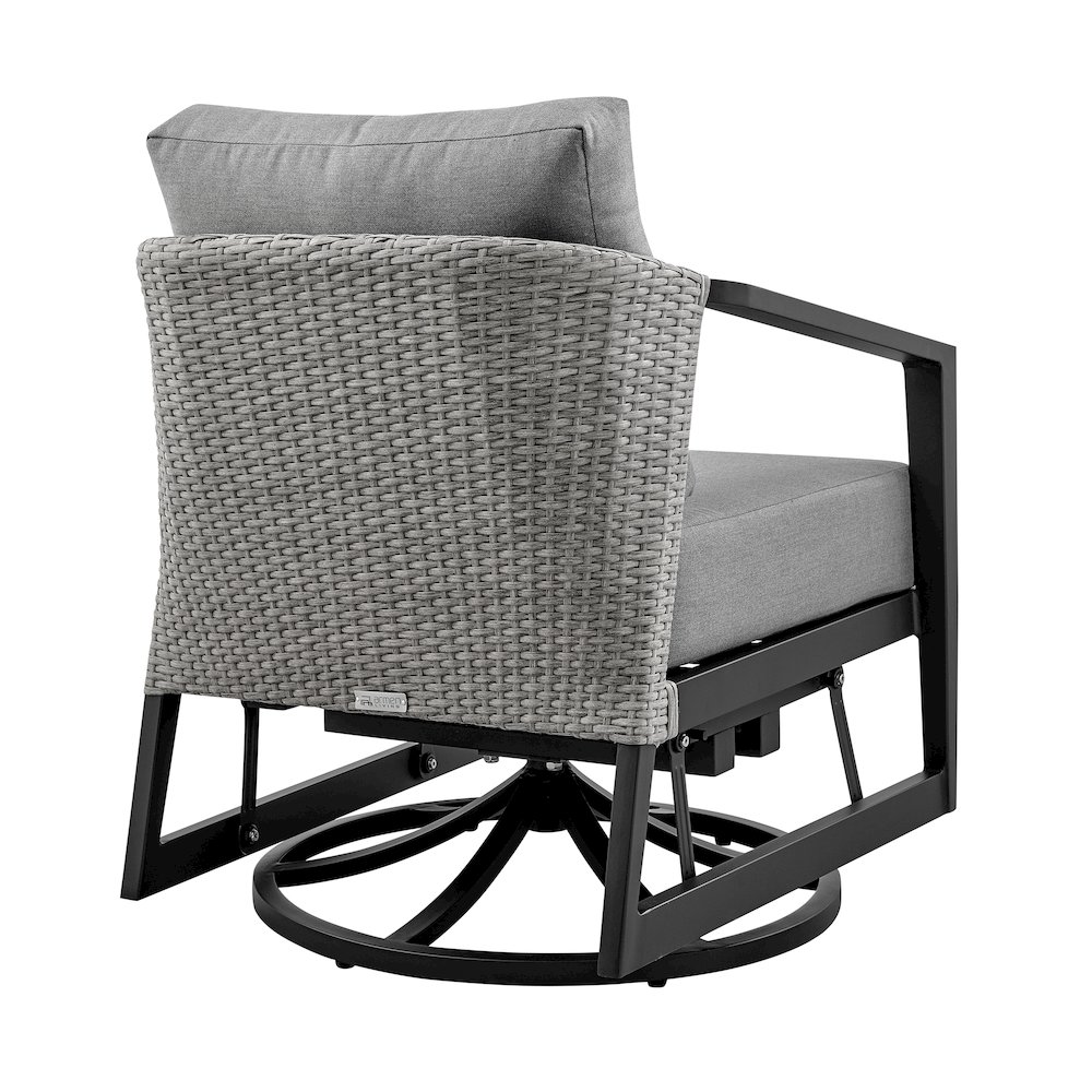Palma Outdoor Patio Swivel Lounge Chair in Aluminum with Gray Cushions. Picture 4