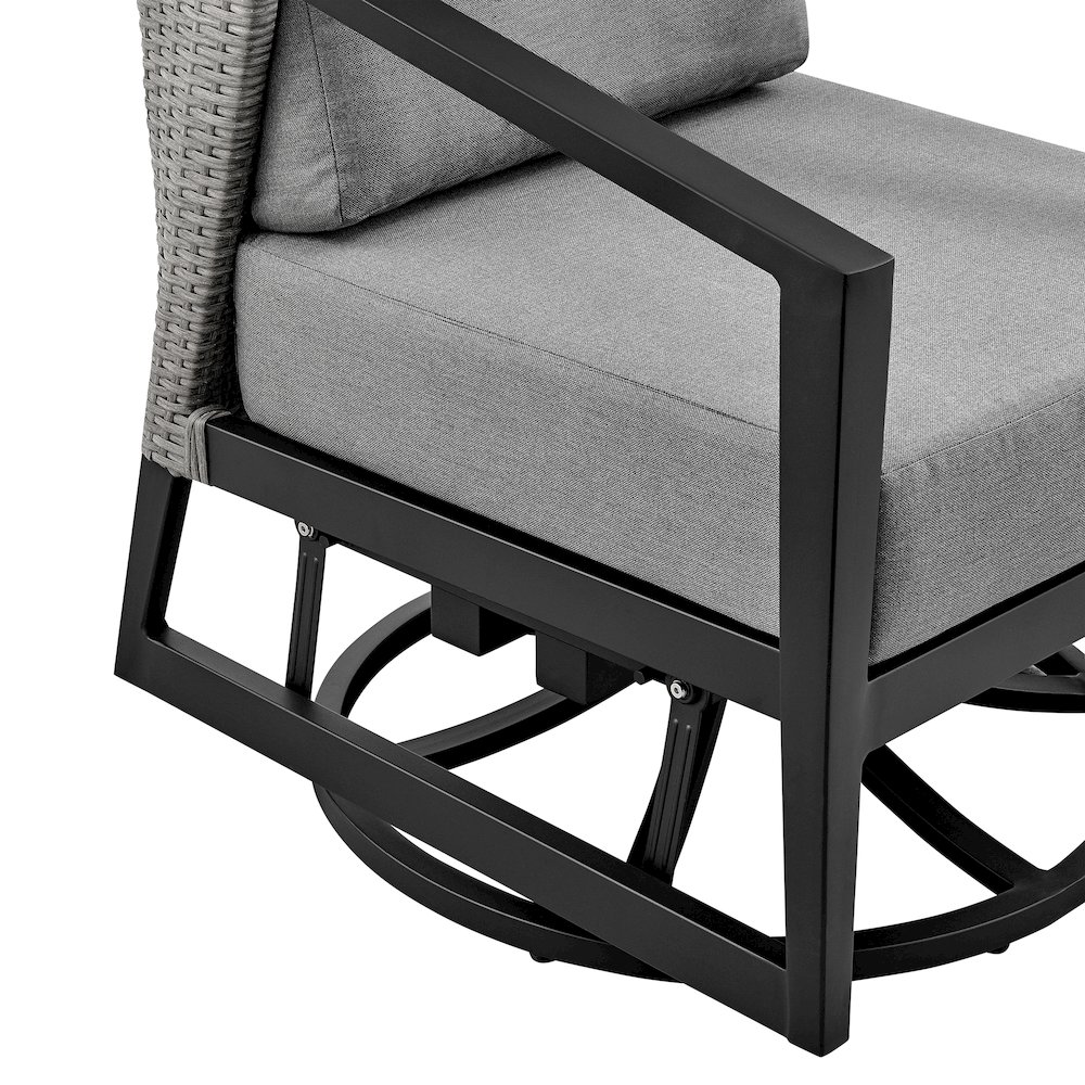 Palma Outdoor Patio Swivel Lounge Chair in Aluminum with Gray Cushions. Picture 6