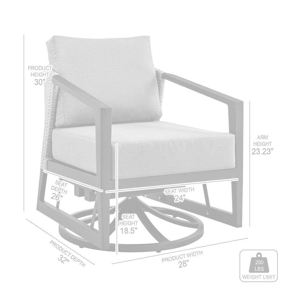 Palma Outdoor Patio Swivel Lounge Chair in Aluminum with Gray Cushions. Picture 8