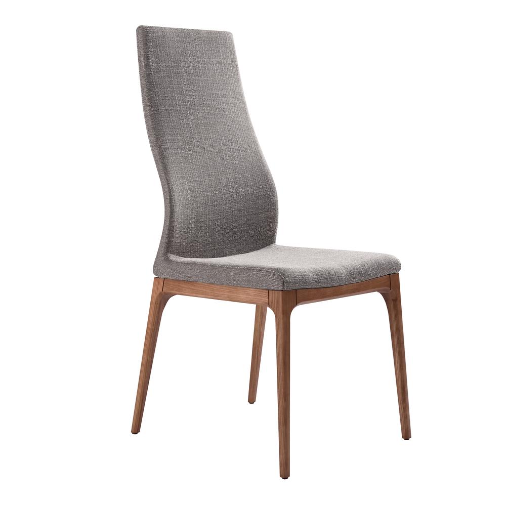 Parker Mid-Century Dining Chair in Walnut Finish and Gray Fabric - Set of 2. Picture 1