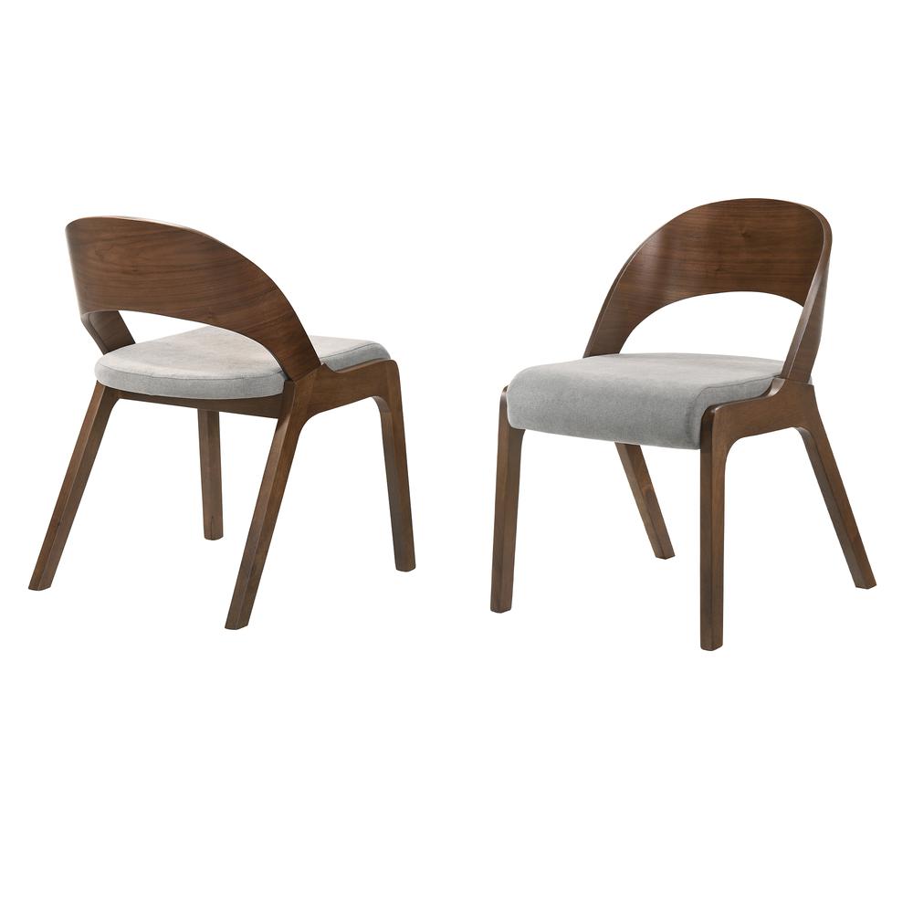 Polly Mid-Century Modern Dining Accent Chairs in Walnut Finish and Grey Fabric - Set of 2. Picture 1