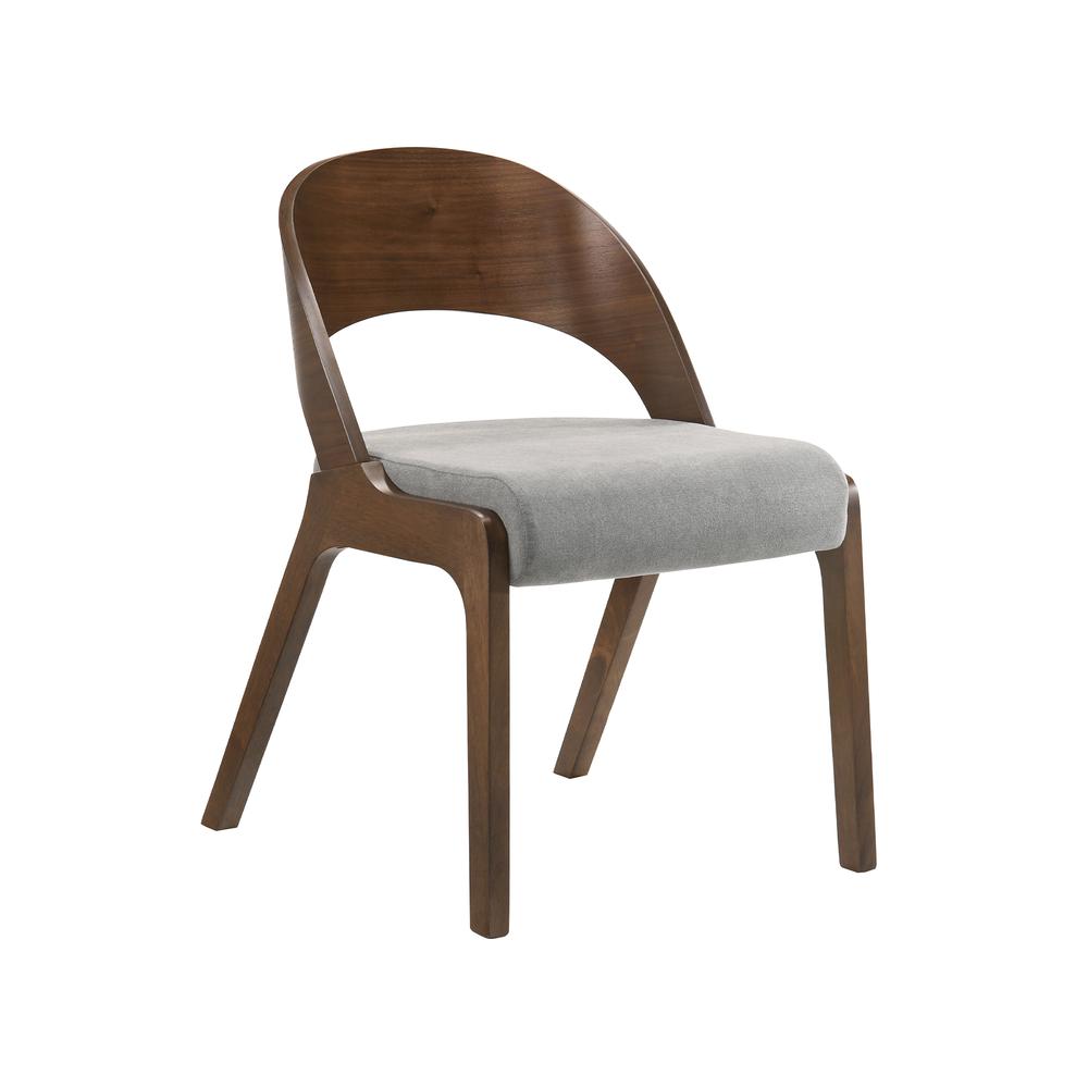 Polly Mid-Century Modern Dining Accent Chairs in Walnut Finish and Grey Fabric - Set of 2. Picture 2