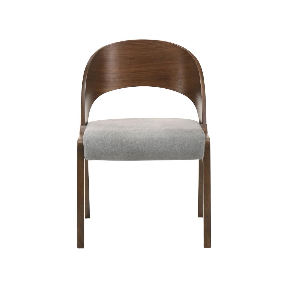 Polly Mid-Century Modern Dining Accent Chairs in Walnut Finish and Grey Fabric - Set of 2. Picture 3