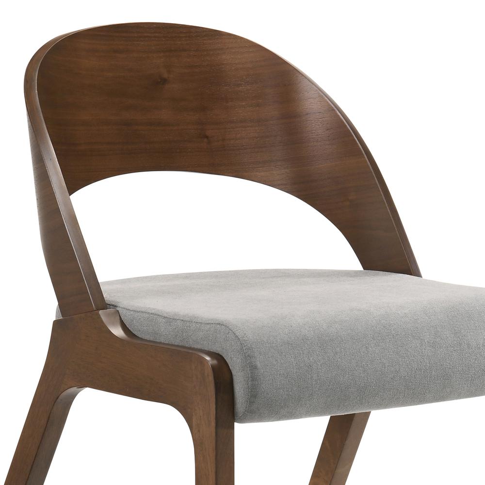 Polly Mid-Century Modern Dining Accent Chairs in Walnut Finish and Grey Fabric - Set of 2. Picture 5