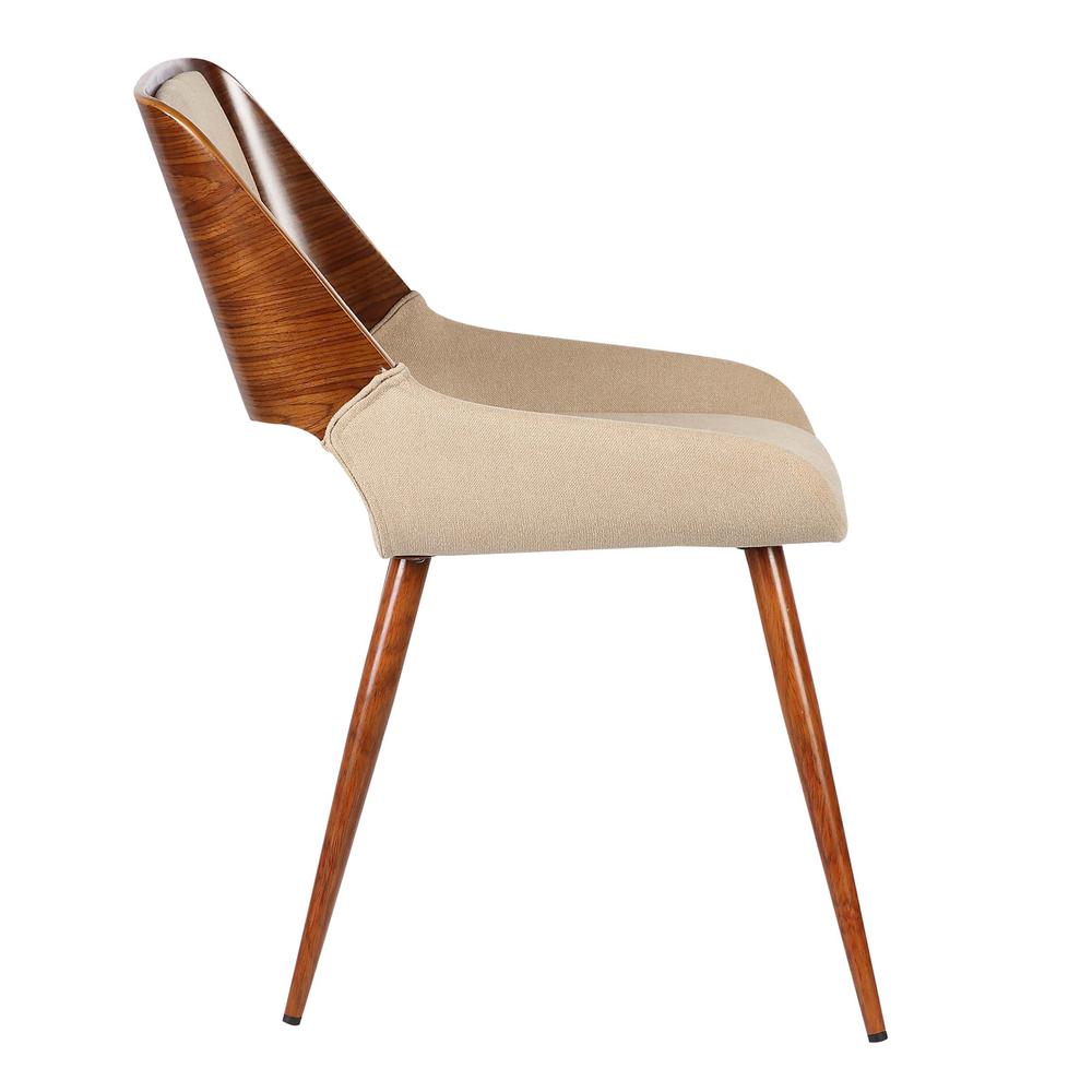 Armen Living Panda Mid-Century Dining Chair in Walnut Finish and Brown Fabric. Picture 3