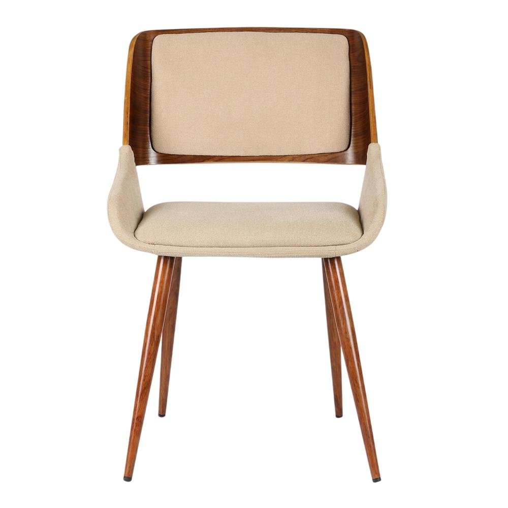Mid-Century Modern Dining Chair in Wood with Fabric Seat and Arms, Walnut. Picture 1
