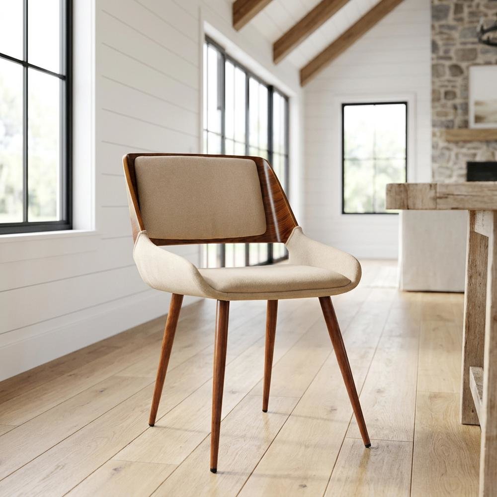 Mid-Century Modern Dining Chair in Wood with Fabric Seat and Arms, Walnut. Picture 2