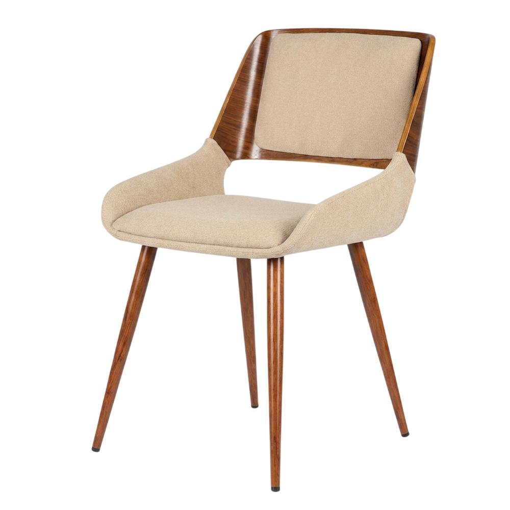 Mid-Century Modern Dining Chair in Wood with Fabric Seat and Arms, Walnut. Picture 4