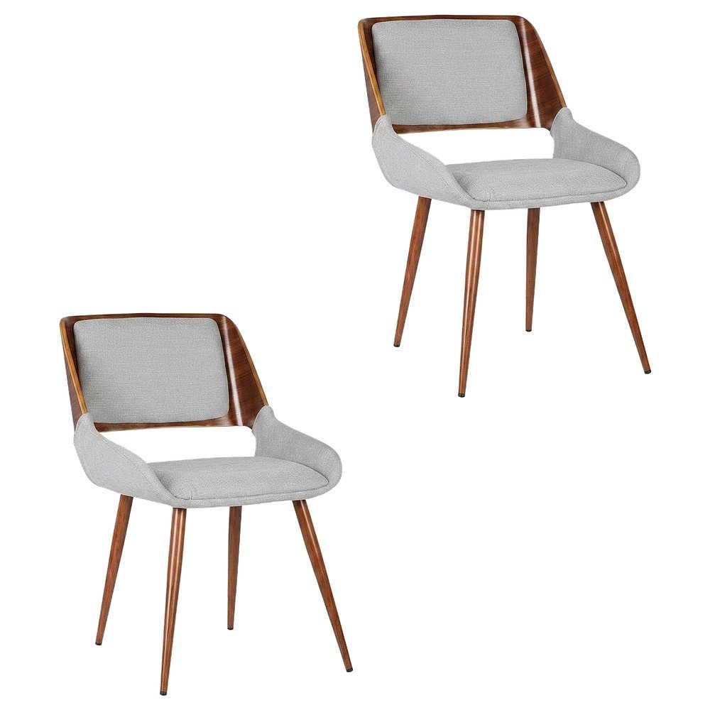 Walnut Wood Mid-Century Modern Upholstered Fabric Dining Chairs, Brown, Set of 2. Picture 1