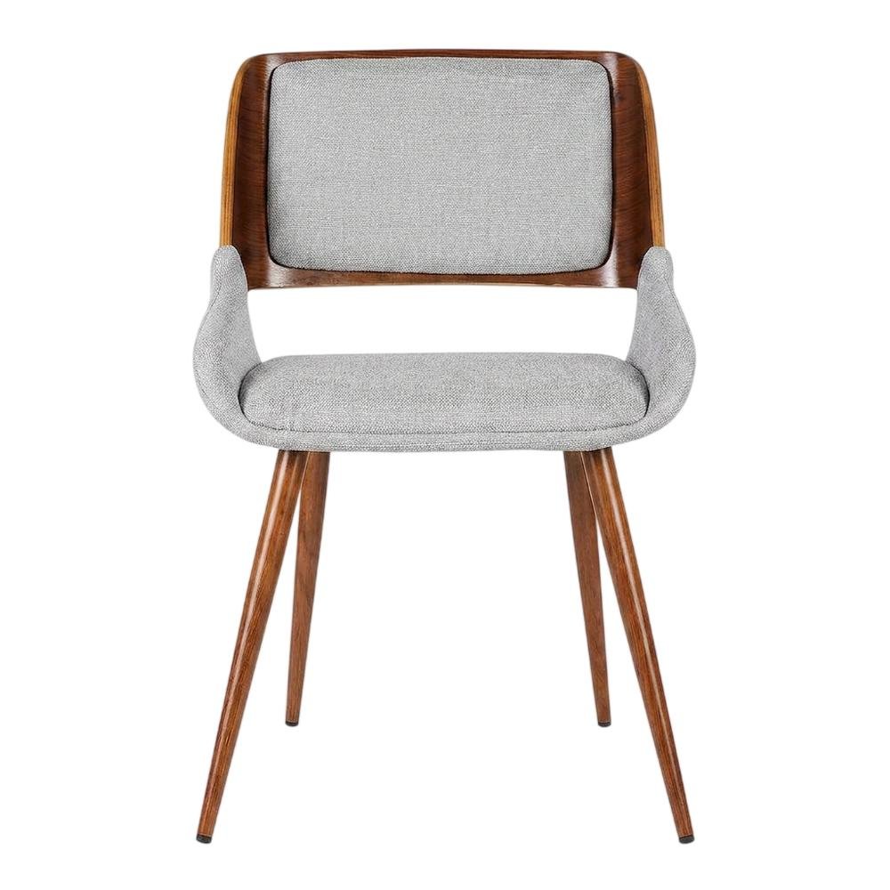 Walnut Wood Mid-Century Modern Upholstered Fabric Dining Chairs, Brown, Set of 2. Picture 2