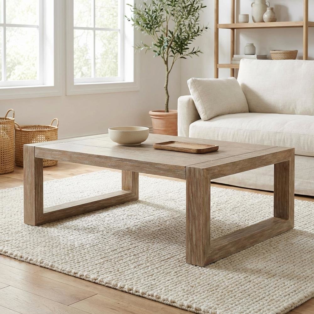 Outdoor Coffee Table An-Teak Eucalyptus Wood Solid Surface. Picture 3