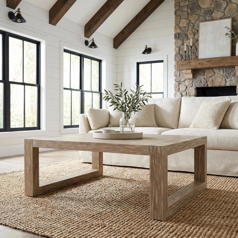 Outdoor Coffee Table An-Teak Eucalyptus Wood Solid Surface. Picture 2